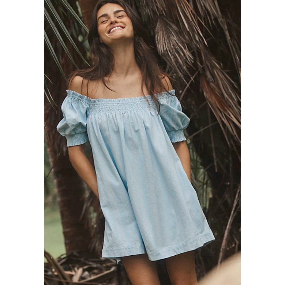 Free People Pale Blue Off-the-Shoulder Mini Dress
